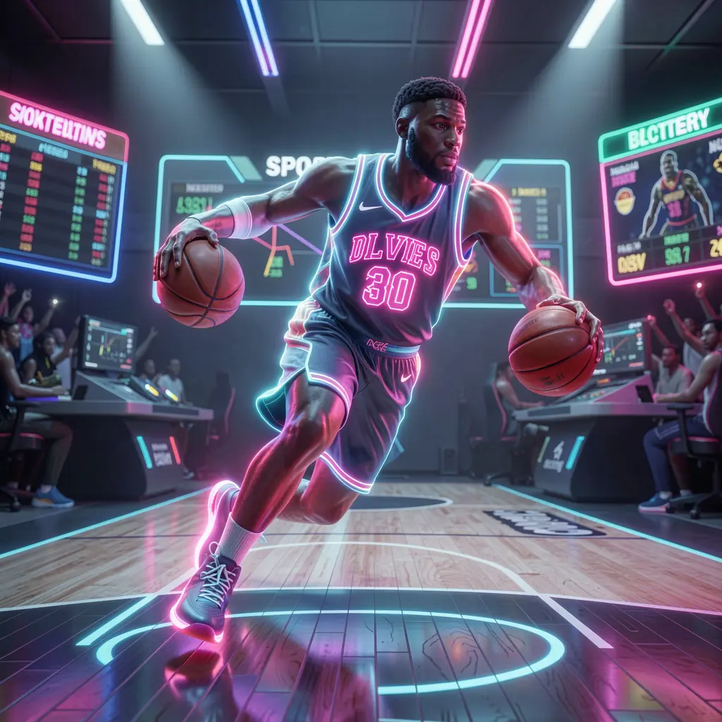 Dynamic neon basketball player silhouette soaring for a dunk symbolizing high energy sports betting action on PH1 in the Philippines